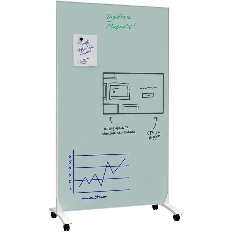 U Brands Double Sided Magnetic Glass Dry-Erase Mobile Floor Easel, 72" X 42" (UBR4777U0001)