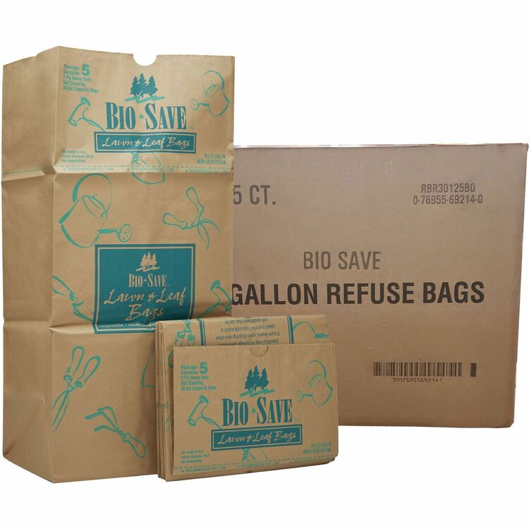AJM Bio-Save 30-gallon Lawn & Leaf Bags - 30 gal - 16" x 12", Brown - Kraft - 50/Carton - Waste Disposal (AJMRBR30105BO) Case of 50