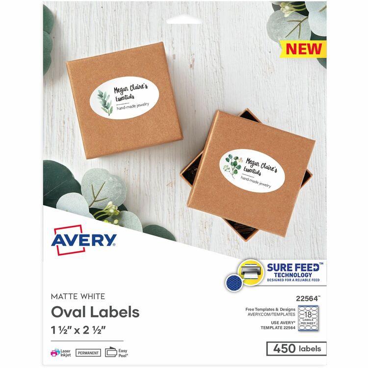 Avery&reg; Easy Peel Oval Labels - 450 / Pack (AVE22564)