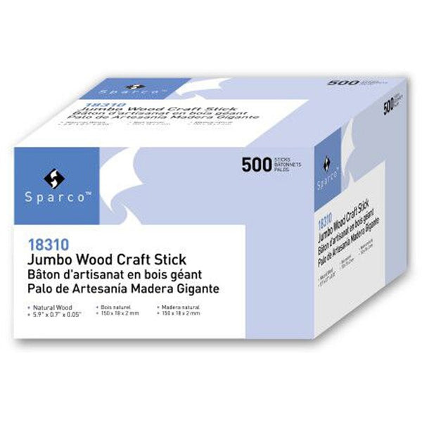 Sparco Jumbo Craft Sticks - Multipurpose - 0.05"Height x 5.90"Width x 0.70"Depth - 500 / Box - Brown - Wood (SPR18310)