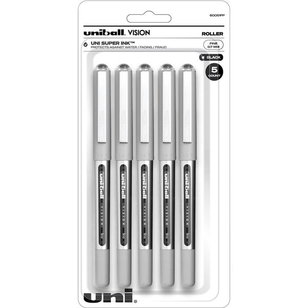 uniball&trade; Vision Rollerball Pen - Fine Pen Point - 0.7 mm Pen Point Size - Black - 5 / Pack (UBC60051PP)