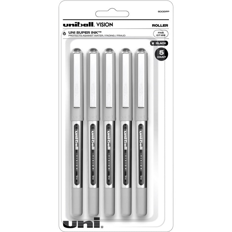 uniball&trade; Vision Rollerball Pen - Fine Pen Point - 0.7 mm Pen Point Size - Black - 5 / Pack (UBC60051PP) Pack of 5