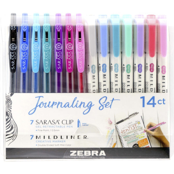 Zebra Sarasa Clip Gel Pens/Mildliner Markers Set - 1 mm Pen Point Size - Bullet, Chisel Marker Point Style - Multi Gel-based Ink - 14 / Pack (ZEB10014) Pack of 14