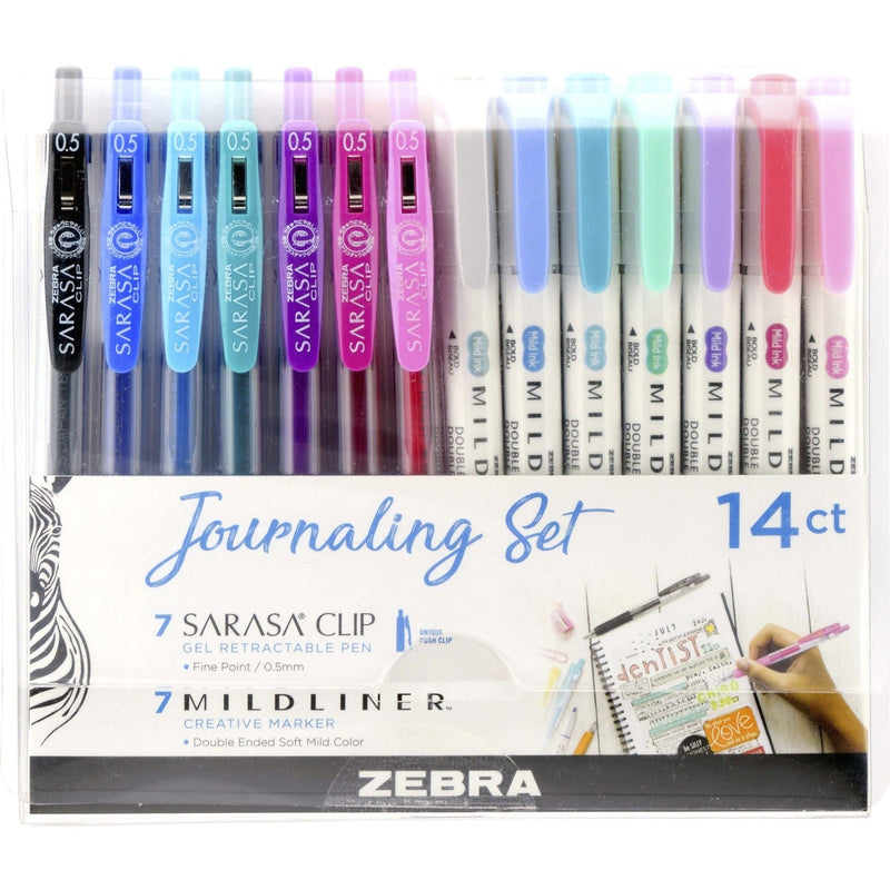 Zebra Sarasa Clip Gel Pens/Mildliner Markers Set - 1 mm Pen Point Size - Bullet, Chisel Marker Point Style - Multi Gel-based Ink - 14 / Pack (ZEB10014) Pack of 14