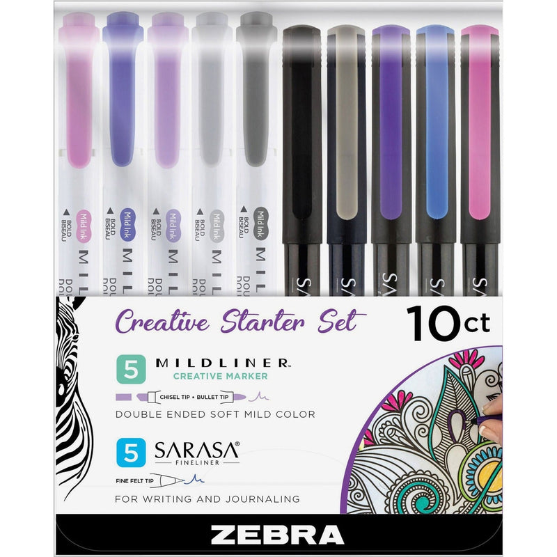 Zebra Pen Sarasa Pens/Mildliner Creative Starter Kit - Needle Marker Point Style - Multi Ink - 10 / Pack (ZEB10015) Pack of 10