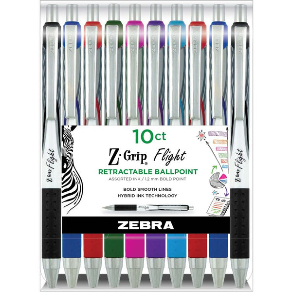 Zebra Pen Z-Grip Flight Retractable Pens - Bold Pen Point - 10 / Pack (ZEB21901)