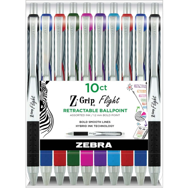 Zebra Pen Z-Grip Flight Retractable Pens - Bold Pen Point - 10 / Pack (ZEB21901) Pack of 10