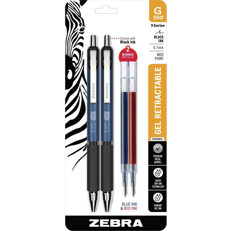 Zebra Pen G-350 Gel Pen - Gel-based Ink - Metal Barrel - 2 / Pack (ZEB40212) Pack of 2