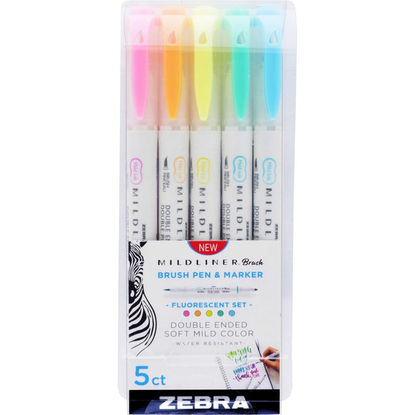 Zebra Mildliner Brush Pen & Marker Set - 5 / Pack (ZEB79105)