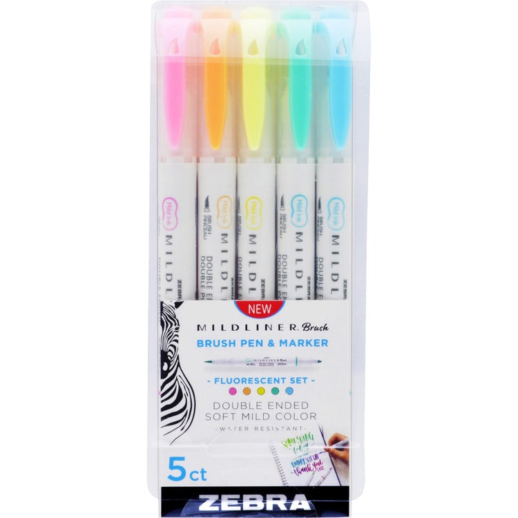 Zebra Mildliner Brush Pen & Marker Set - 5 / Pack (ZEB79105) Pack of 5