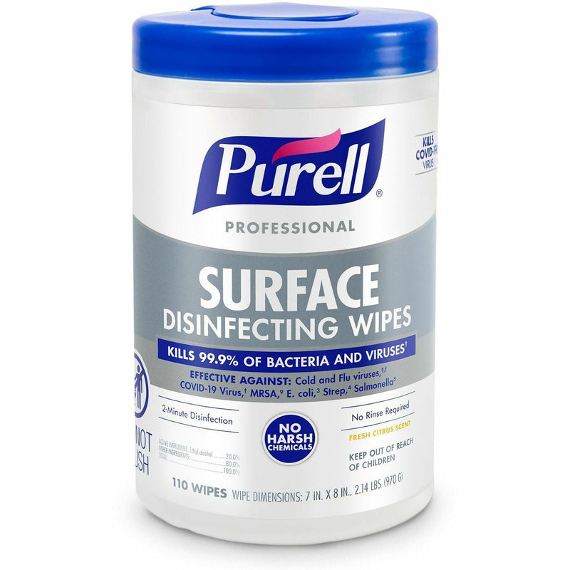 PURELL&reg; Professional Surface Disinfecting Wipes, 7 x 8, Fresh Citrus, 110/Canister (GOJ934206) Each