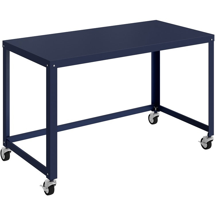 Lorell Mobile Desk - Rectangle Top - 48" x 24", 30" Height, Navy - Steel (LLR18335) Each