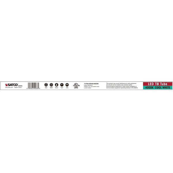 Satco 11 Watt LED T8 Bulb - 11 W - 150 W Incandescent Equivalent Wattage (SDNS49936) Case of 25