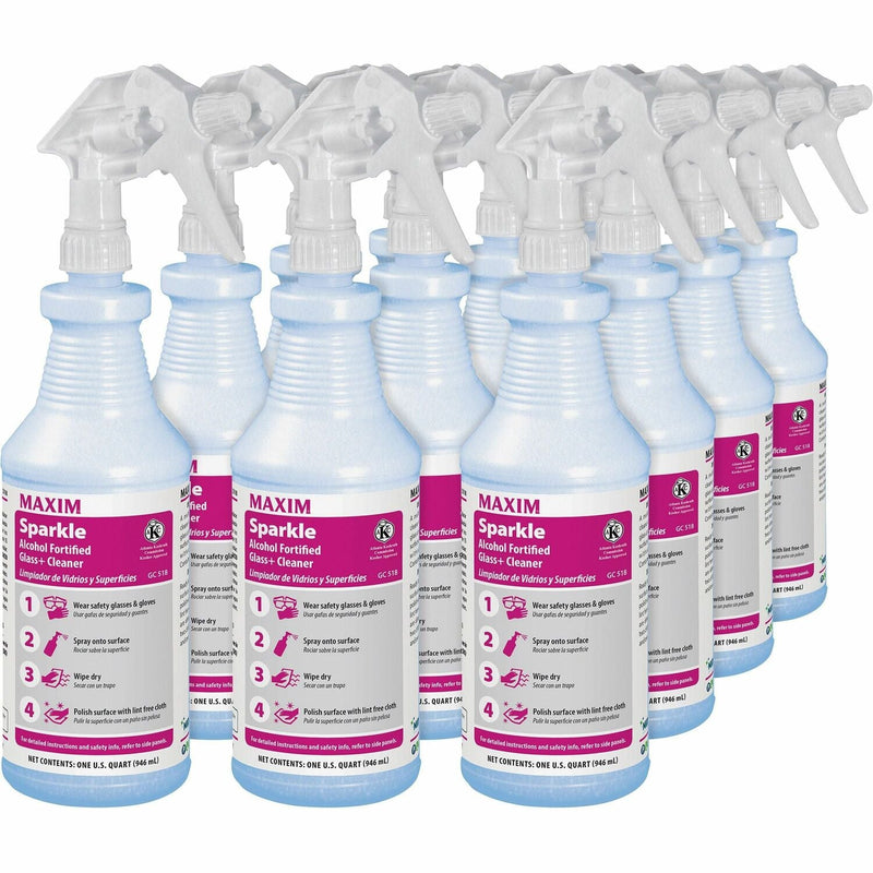 Midlab Sparkle Alcohol Fortified Glass+ Cleaner - Ready-To-Use Liquid - 32 fl oz (1 quart) - Clean Scent - 12 / Carton - Light Blue (MLB05180012) Case of 12
