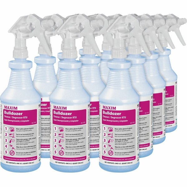 Midlab Bulldozer Cleaner/Degreaser RTU - Ready-To-Use Liquid, Spray - 32 fl oz (1 quart) - Lemon Scent - 12 / Carton - Yellow (MLB05100012) Case of 12