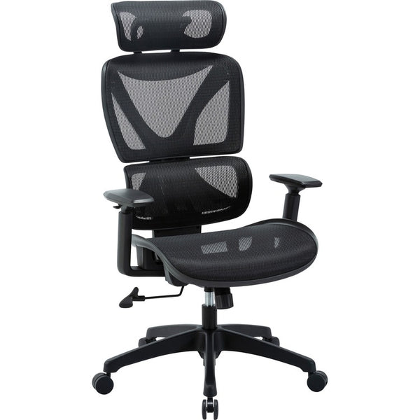 Lorell High-back Mesh Chair - Plastic Frame - High Back - 5-star Base - Black - Armrest - 1 Each (LLR84396)