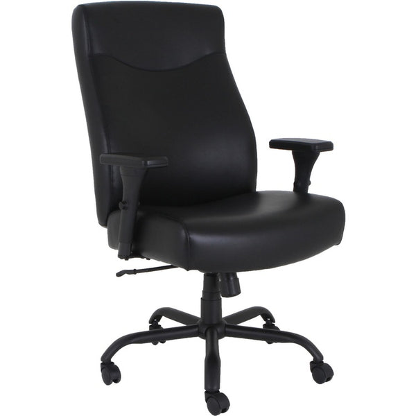 Lorell Executive High-Back Big & Tall Chair - Bonded Leather Seat - Bonded Leather Back - High Back - 5-star Base - Black - Armrest - 1 Each (LLR48846)