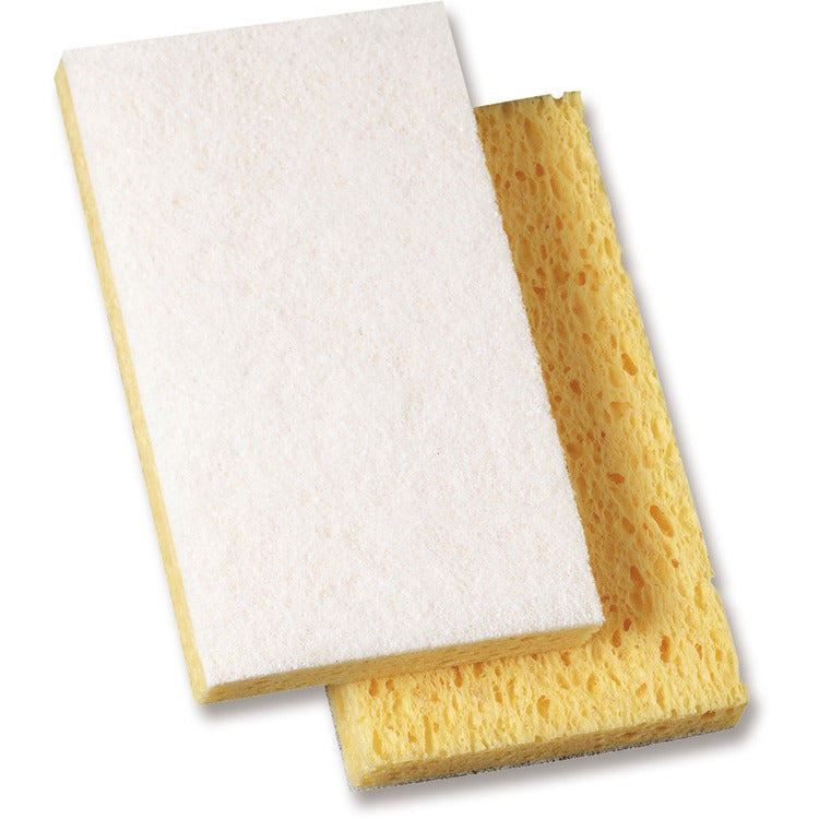 Genuine Joe Light-Duty Sponge Scrubber - 3.5" x 3.5" Depth - 20/Carton - Cellulose - White, Yellow (GJO18423)