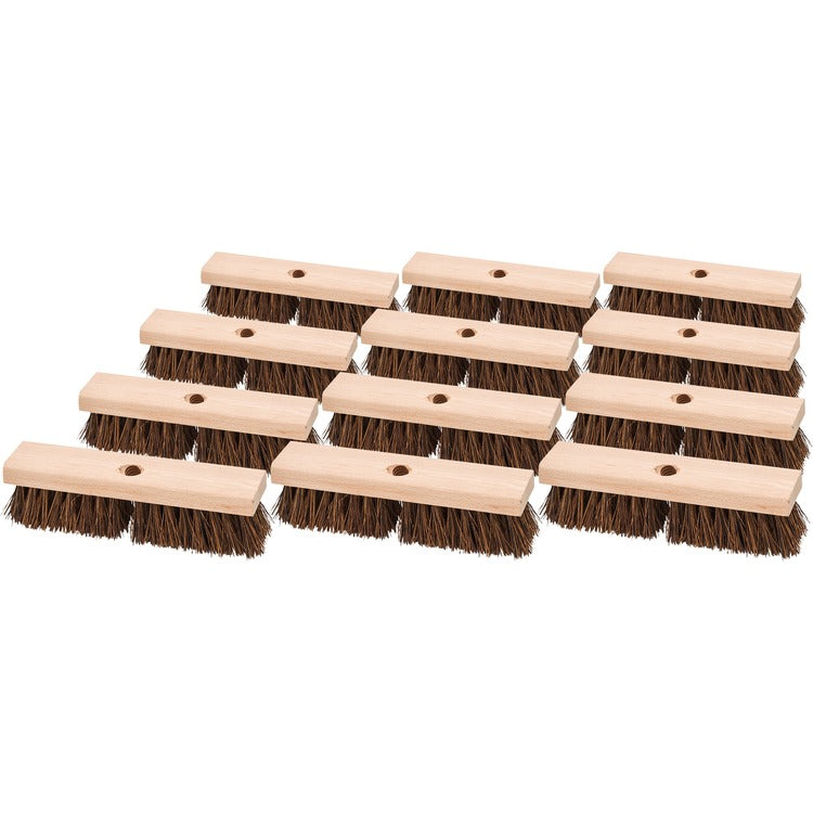 Genuine Joe Deck/Floor Brush - 2" Palmyra Bristle - 10" Handle Width - Hardwood Handle - 12 / Carton - Brown (GJO18416CT)