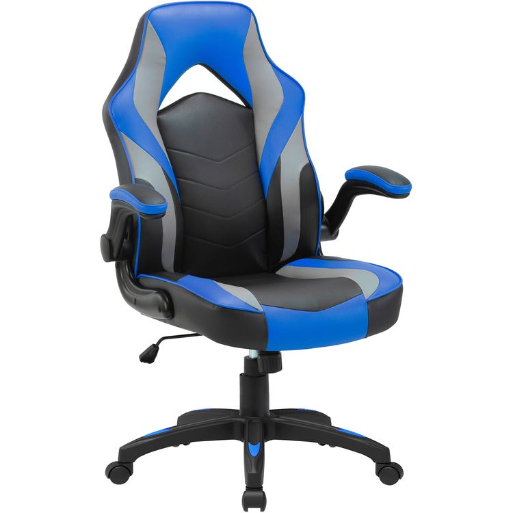 Lorell High-Back Gaming Chair - For Gaming - Vinyl, Nylon - Blue, Black, Gray (LLR84395)