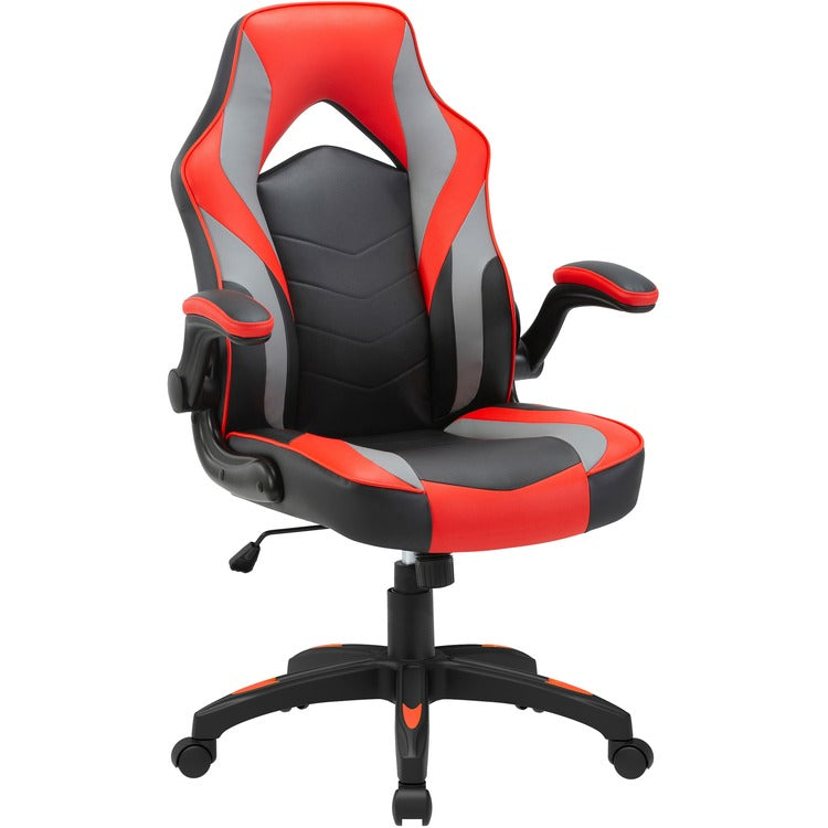 Lorell High-Back Gaming Chair - For Gaming - Vinyl, Nylon - Red, Black, Gray (LLR84394)