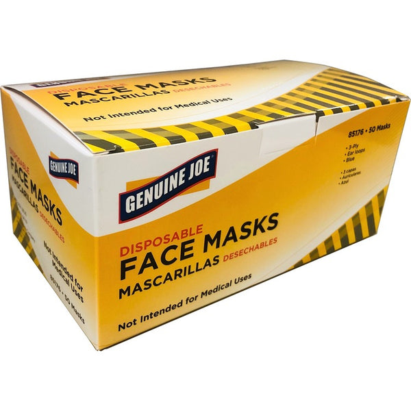 Genuine Joe Disposable Face Mask - Recommended for: Face - Disposable, Latex-free, 3-ply, Breathable, Comfortable, Elastic Loop, Earloop Style Mask, Flexible - Particulate Protection - 50 / Box (GJO85176)