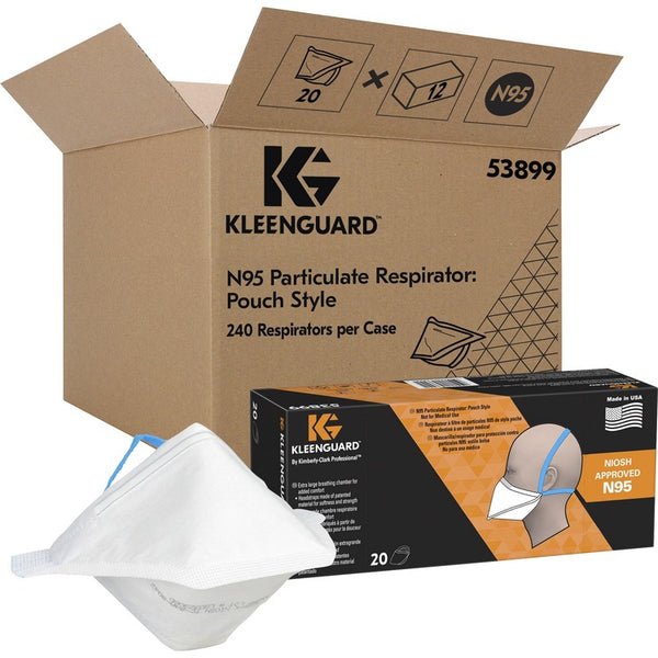 Kleenguard N95 Pouch Respirator - Recommended for: Face - Comfortable, Breathable, Adjustable Nose-piece, Lightweight, Foldable, Head Strap, Particle Filtration Efficiency (PFE) - Regular Size - 12 / Carton (KCC53899CT) Case of 12