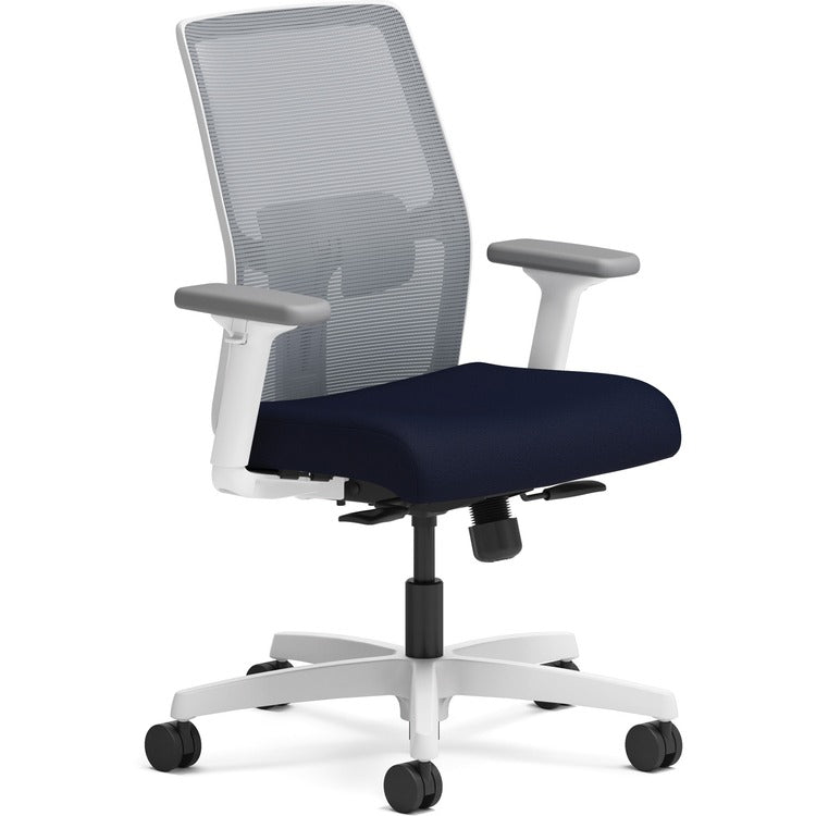 HON Ignition Low-back Task Chair - Navy Fabric Seat - Fog Mesh Back - Designer White Frame - Low Back - Armrest - 1 Each (HONI2L1FLC98DW)