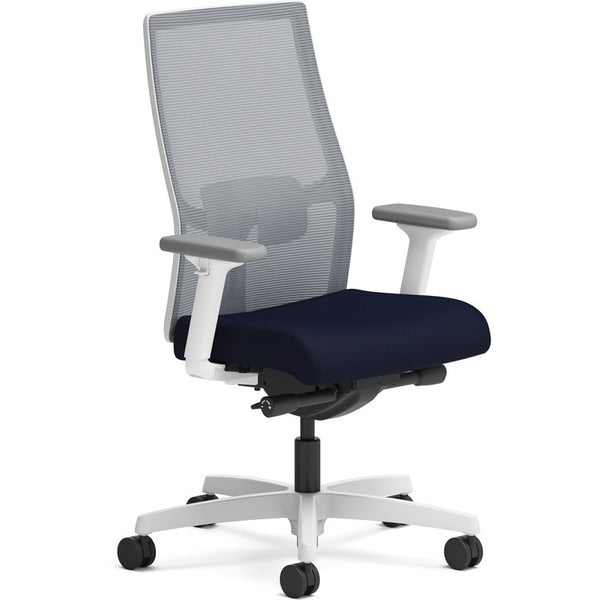 HON Ignition Mid-back Task Chair - Navy Fabric Seat - Fog Mesh Back - Designer White Frame - Mid Back - Armrest - 1 Each (HONI2M2AFC98ADW)