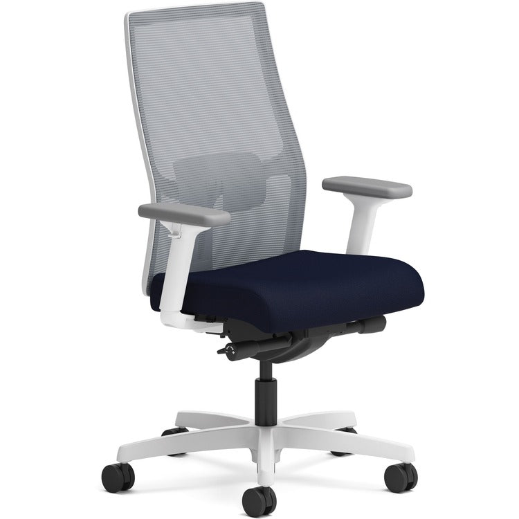 HON Ignition Mid-back Task Chair - Navy Fabric Seat - Fog Mesh Back - Designer White Frame - Mid Back - Armrest - 1 Each (HONI2M2AFC98ADW) Each