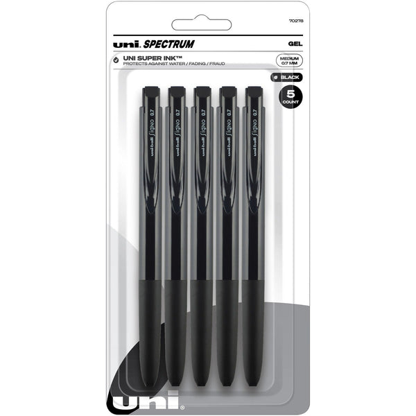 uni&reg; Spectrum Gel Pen - Medium Pen Point - 0.7 mm Pen Point Size - Refillable - Retractable - Multicolor Pigment-based, Gel-based Ink - Black Plastic, Rubberized Barrel (UBC70278) Pack of 5