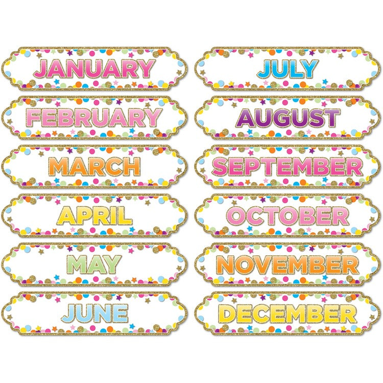 Ashley Magnetic Confetti Months Timesavers - Die-cut, Write on/Wipe off - 1 / Each - Multicolor (ASH19008)