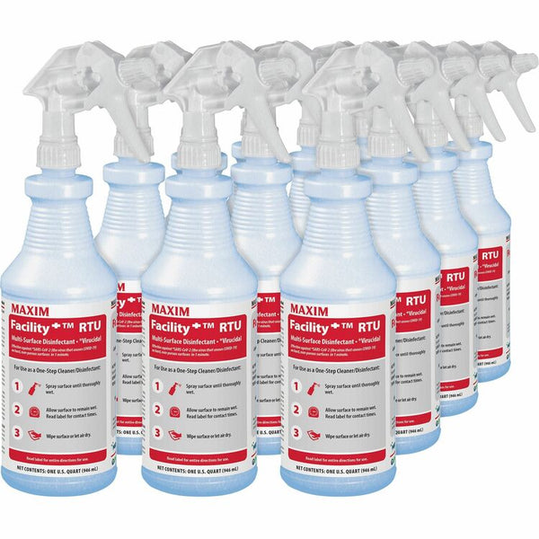 Maxim Facility Multi-Surface Disinfectant - Ready-To-Use Liquid - 32 fl oz (1 quart) - 12 / Carton - Colorless (MLB04640012) Case of 12