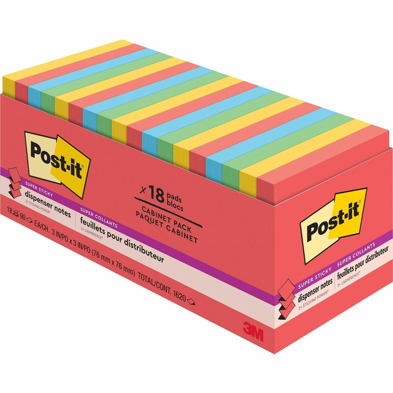 Post-it&reg; Super Sticky Notes Cabinet Pack - 3" x 3" - Square - 18 Sheets per Pad - Multicolor - Paper - Pop-up, Recyclable - 1 / Pack (MMMR33018SSANCP) Each