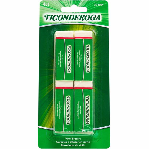 Ticonderoga White Erasers - White - Block - Vinyl - 4 / Pack - Soft, Latex-free, Smudge-free, Residue-free, Non-tearing, Non-toxic, Easy Grip (DIXX38004) Pack of 4