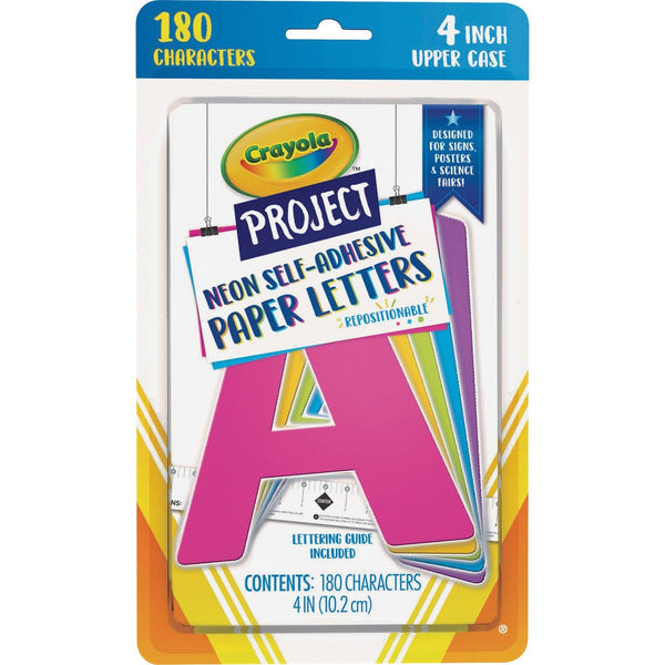 Crayola Self-adhesive Paper Letters - Self-adhesive - 4", - Assorted Neon - Paper (PACP1646CRA) Each
