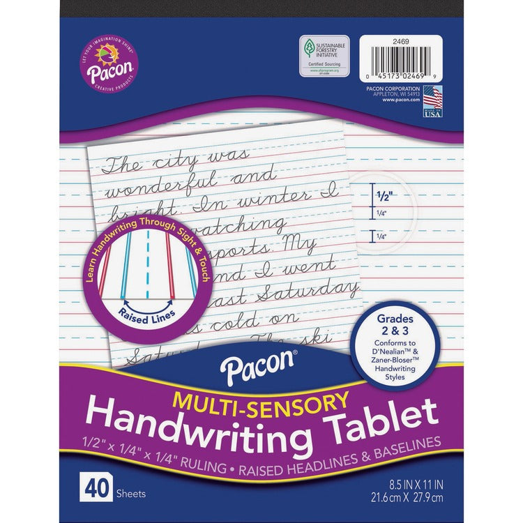 Pacon Multi-Sensory Ruled Handwriting Tablet, White (PACP2469) Each