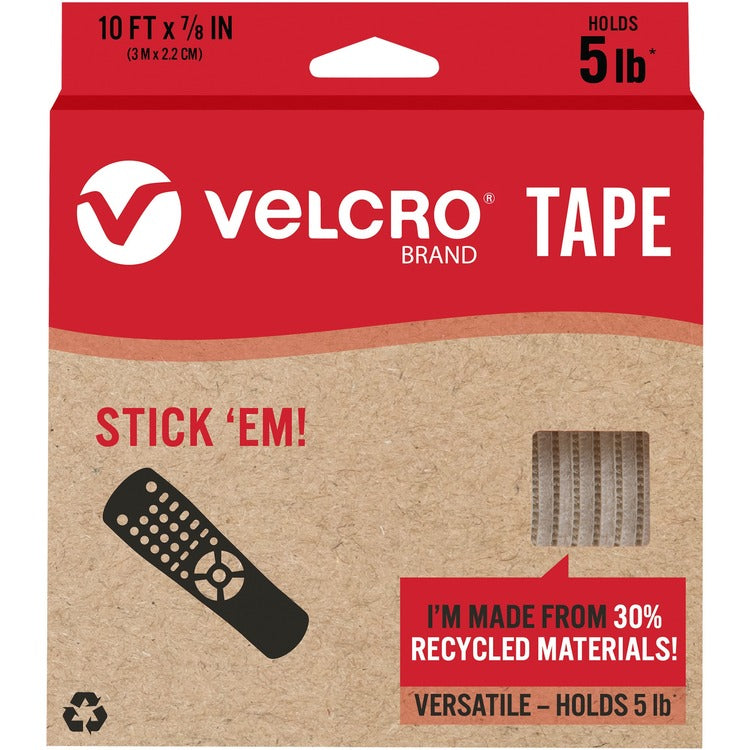 VELCRO&reg; Eco Collection Adhesive Backed Tape - 10 ft Length x 0.88" Width - 1 / Each - White (VEK30195) Each