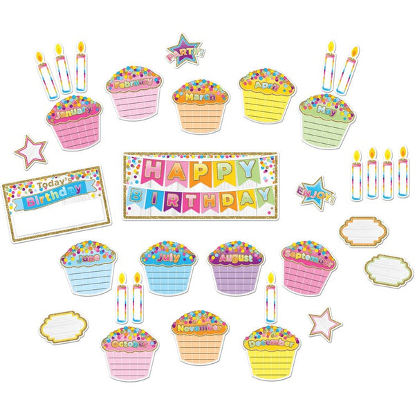 Ashley Birthday Cupcake Bulletin Board Set - Skill Learning: Birthday - 36 Pieces - 1 Each (ASH96003)