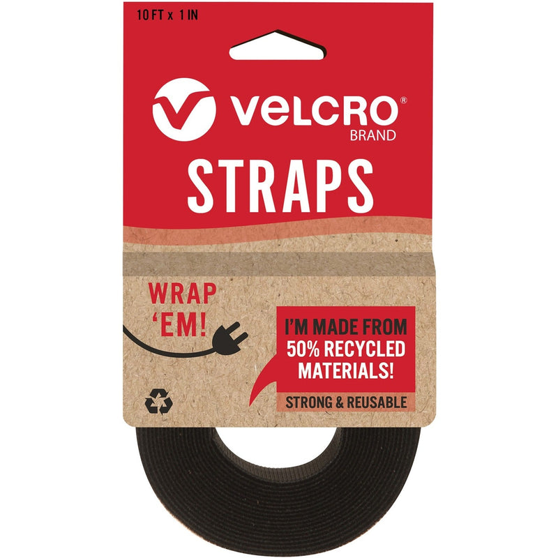 VELCRO&reg; Strap,Adjustable,Reusable,Recycled,1"x10',Black - Cable Strap - Black - 1 Pack (VEK30188) Each