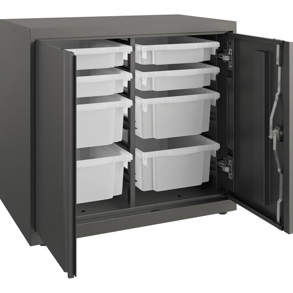 HON® Flagship Storage Cabinet with 4 Small and 4 Medium Bins, 30w x 18d x 28h, Charcoal (HONSC182830LGS)