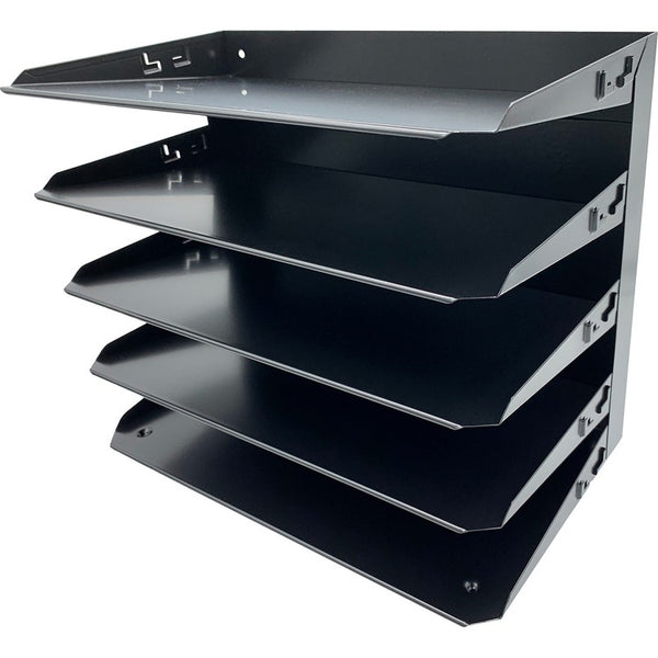 Huron Horizontal Slots Desk Organizer - 5 Compartment(s) - 15", x 15" x 8.8" Depth - Durable, Label Holder - Steel - 1 Each (HURHASZ0161) Each