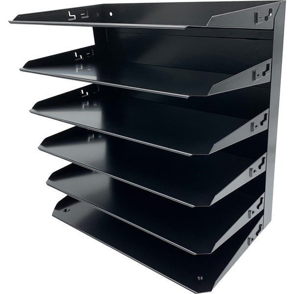 Huron Horizontal Slots Desk Organizer - 6 Compartment(s) - 15", x 15" x 8.7" Depth - Durable, Label Holder - Steel - 1 Each (HURHASZ0153) Each