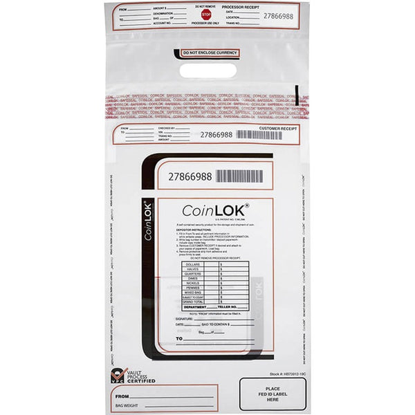 ControlTek CoinLOK Plastic Coin Bags - 12" x 25", Clear - Plastic - 50/Pack - Coin (CNK585407)