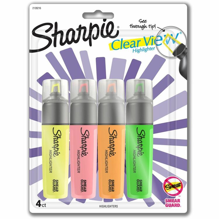 Sharpie Clearview Tank-Style Highlighter, Blade Chisel Tip, Assorted Colors, 4/Set (SAN2128216) Pack of 4