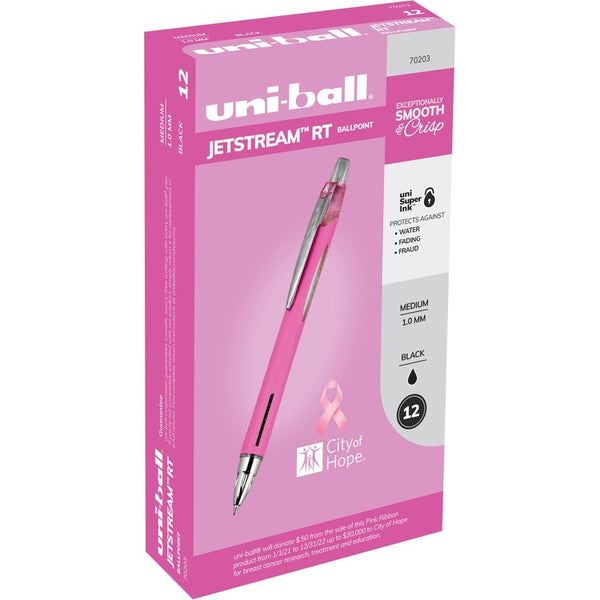 uni&reg; Jetstream RT Ballpoint Pens - 1 mm Pen Point Size - Black Gel-based, Hybrid Ink - Pink Barrel - 1 Dozen (UBC70203) 1 Dozen