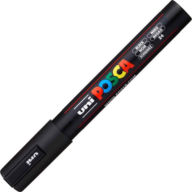 uni&reg; Posca Paint Marker - Medium Marker Point - Black Water Based, Pigment-based Ink - 6 / Pack (UBCPC5MBLACK) Pack of 6