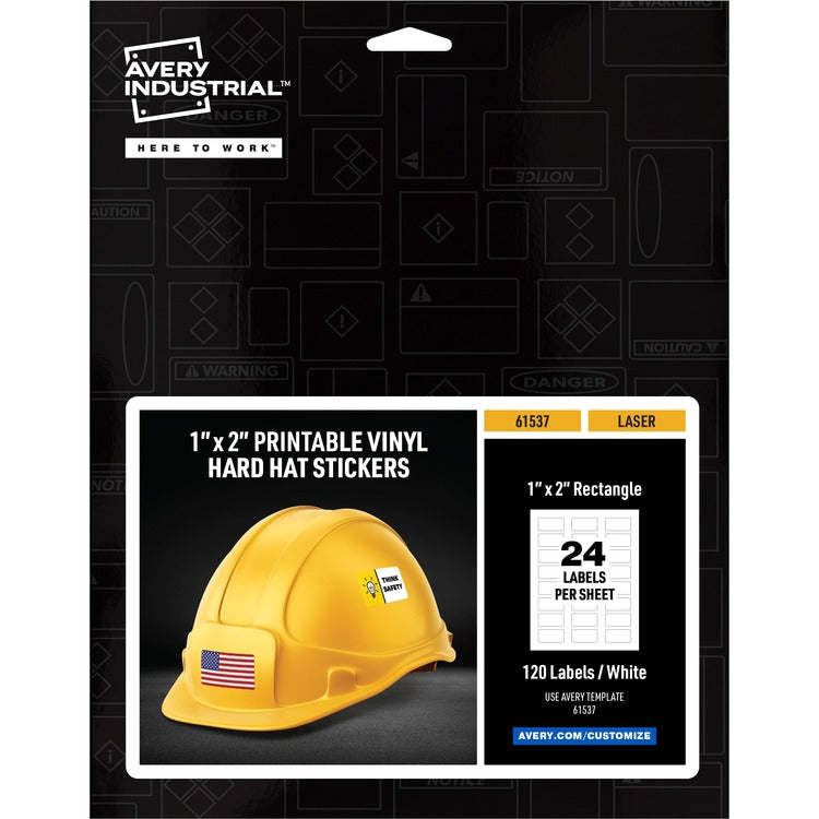 Avery&reg; Printable Hard Hat/Helmet Vinyl Stickers - Rectangle Shape - Full-Bleed Design - White - Vinyl (AVE61537)