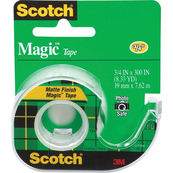 Scotch Dispensing Matte Finish Magic Tape - 25 ft Length x 0.75" Width - Dispenser Included - Handheld Dispenser - 12 / Box - Clear (MMM105BX)