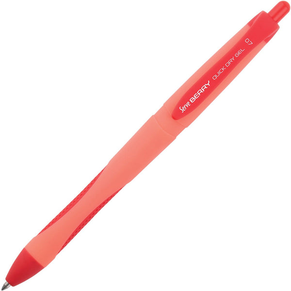 Serve Serve Berry Quick Dry Retract Gel Ink Pen, Red Gel-based Ink, Red Barrel (SRVBRGEL0712KRM) Each